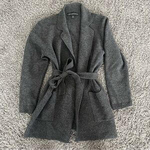 Josephine Chaus 100% Wool Belted Wrap Coat Medium Gray Minimalist